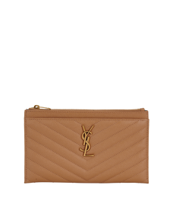 Saint Laurent Cassandre Zipped Pouch, Leather, Caramel, DB/B, 3*
